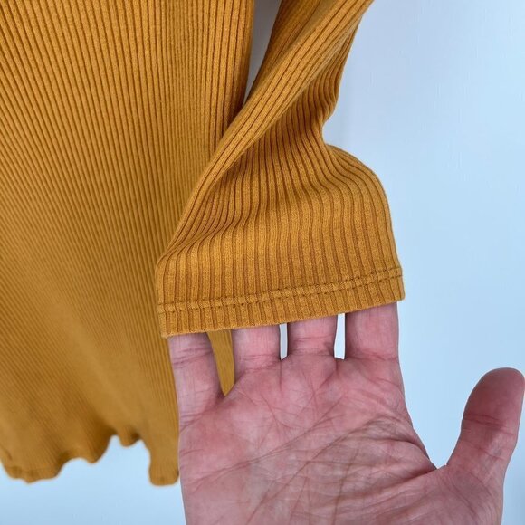 Free People Beach Womens On The Rooftop Mini Dress Size L Mustard Yellow Ribbed - Picture 4 of 11